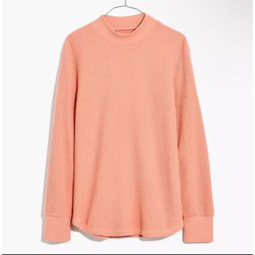 Madewell Mockneck Waffle Sweatshirt Tee Burnished Blush Cotton Blend Small $68